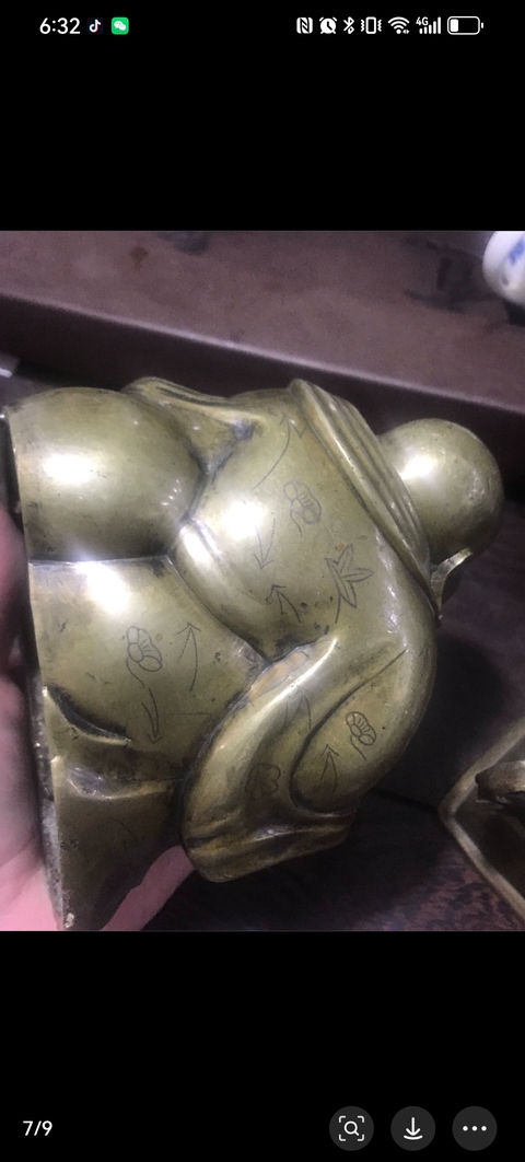 古玩銅器晚清民國嵌銀絲三拿彌勒佛造像像拍賣，當前價格5800元