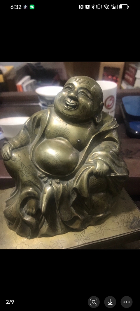 古玩銅器晚清民國嵌銀絲三拿彌勒佛造像像拍賣，當前價格5800元