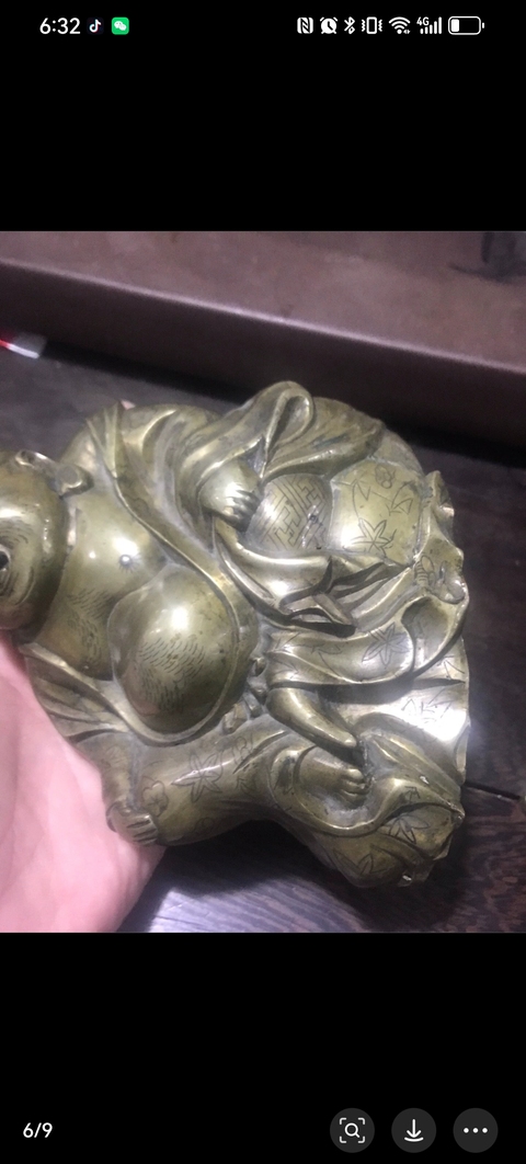 古玩銅器晚清民國嵌銀絲三拿彌勒佛造像像拍賣，當前價格5800元