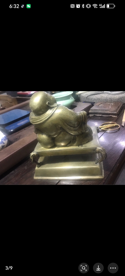 古玩銅器晚清民國嵌銀絲三拿彌勒佛造像像拍賣，當前價格5800元