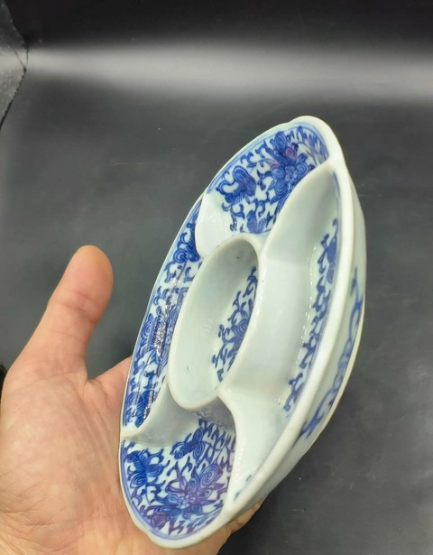 古玩陶瓷青花淡描花卉紋調色盤拍賣，當前價格1888元