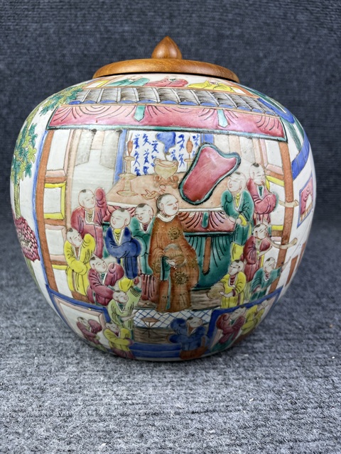 古玩陶瓷（保真卡）粉彩百子鬧春紋西瓜罐拍賣，當前價格9999元