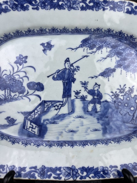 古玩陶瓷青花三娘教子八方倭角盤拍賣，當前價格2988元