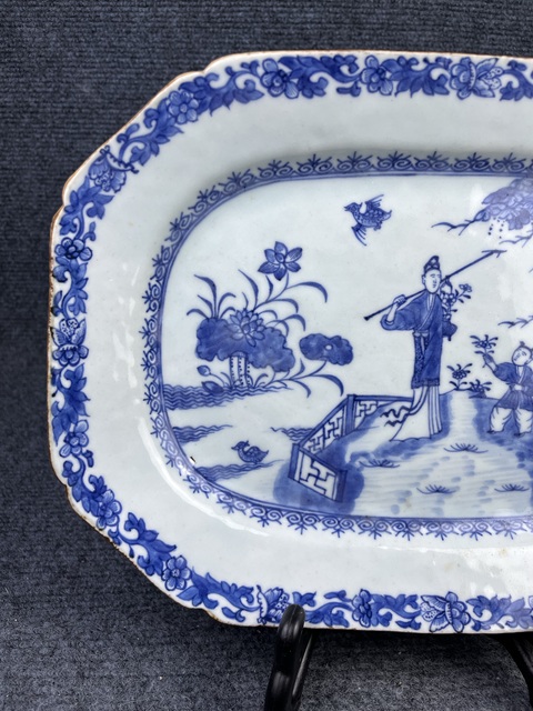 古玩陶瓷青花三娘教子八方倭角盤拍賣，當前價格2988元
