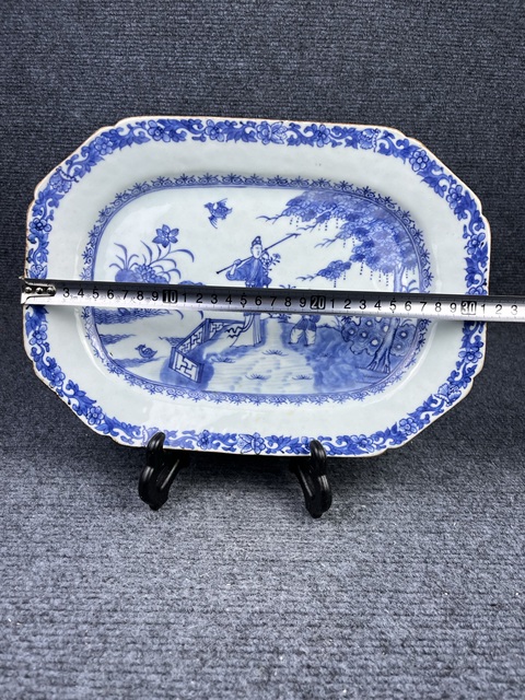 古玩陶瓷青花三娘教子八方倭角盤拍賣，當前價格2988元