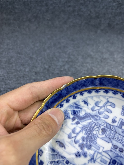 古玩陶瓷乾隆青花描金山水風景紋盤拍賣,當前價格888元