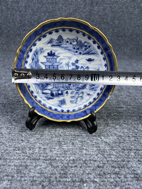古玩陶瓷乾隆青花描金山水風景紋盤拍賣,當前價格888元
