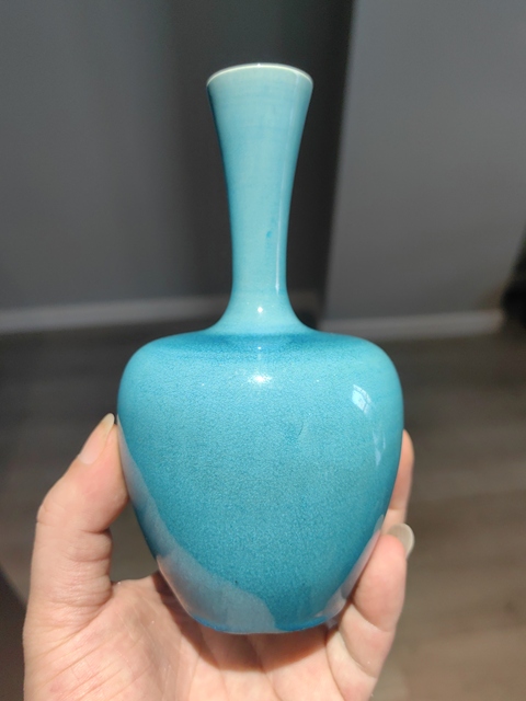 古玩陶瓷孔雀藍釉撇口瓶拍賣,當前價格3688元