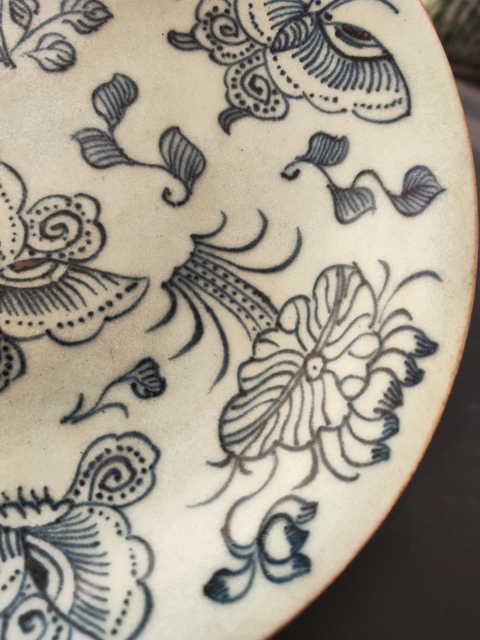 古玩陶瓷豆青青花花卉紋盤拍賣，當前價格600元