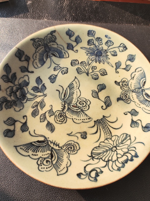 古玩陶瓷豆青青花花卉紋盤拍賣，當前價格600元