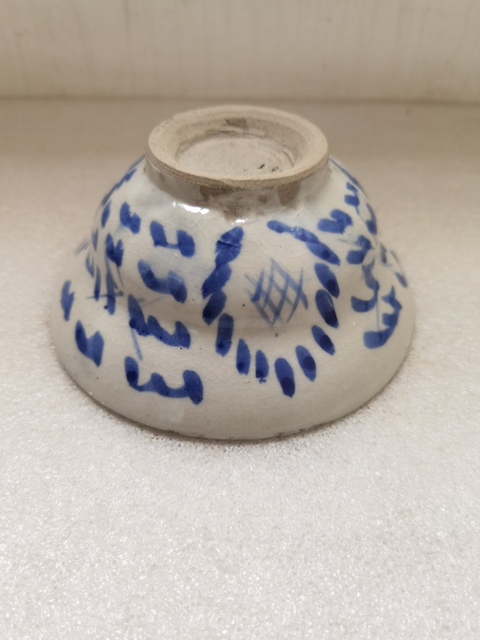 古玩陶瓷耀州窯青花花卉紋壽字折腰碗拍賣，當前價格680元