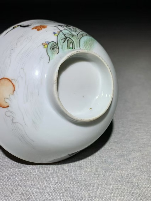 古玩陶瓷（虧出，不議價）民國油粉彩丹鶴朝陽圖茶碗拍賣，當前價格1500元