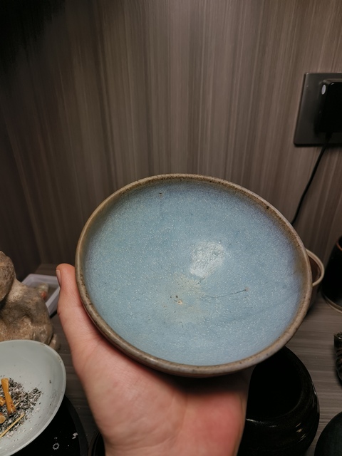 古玩陶瓷金元·鈞窯天藍釉賞碗拍賣，當前價格5000元