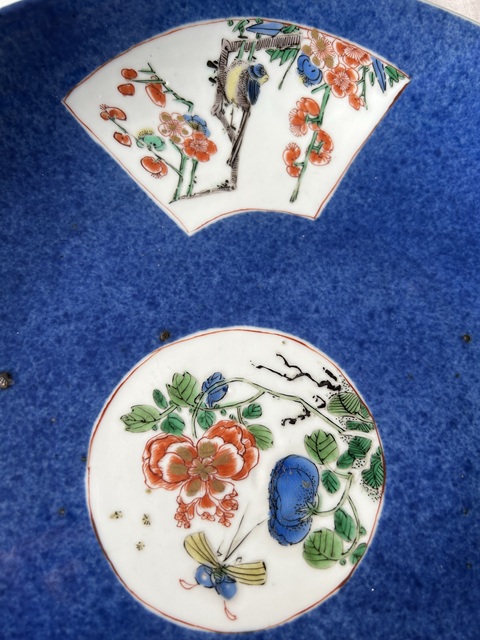 希少清朝初期　康熙年間　五彩　桜花輪花八寸皿　花籠　中国古玩古伊万里中国古美術 希少清朝初期 康熙年間 五彩 桜花輪花八寸皿 花籠 中国古玩古