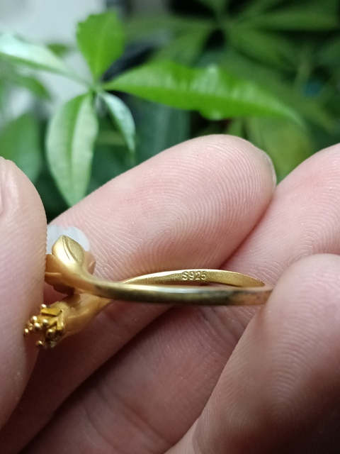 古玩玉器古法和田玉蘭花鑲嵌戒指拍賣,當前價格650元