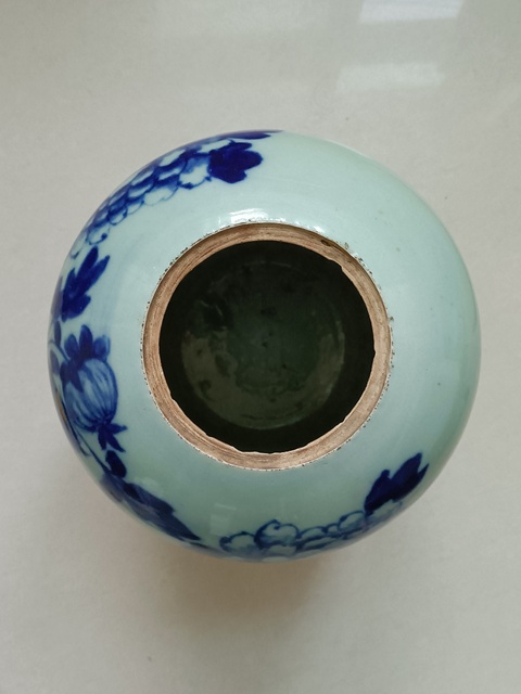 古玩陶瓷豆青釉青花鳳凰牡丹花紋冬瓜罐拍賣，當前價格890元