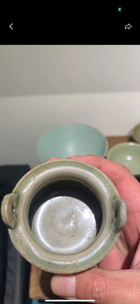 古玩陶瓷宋金時期龍泉青瓷三足爐拍賣,當前價格4500元