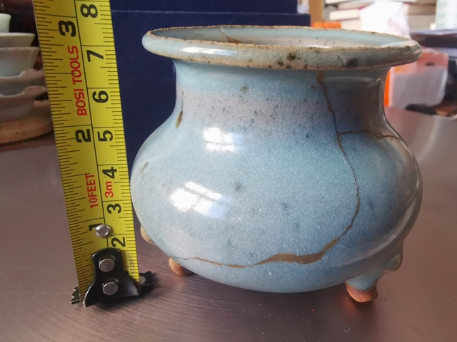 古玩陶瓷北宋鈞窯天藍釉三足爐拍賣，當前價格70000元