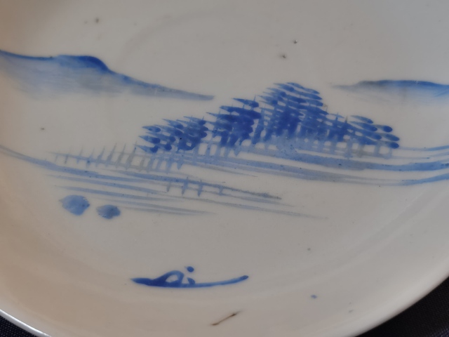 古玩陶瓷藍料彩山水人物盤拍賣,當前價格158元