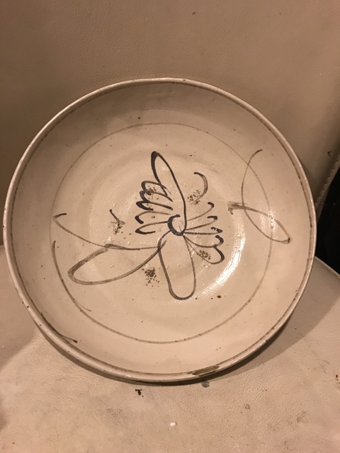 古玩陶瓷明代磁州窯白地黑花盤拍賣，當前價格280元