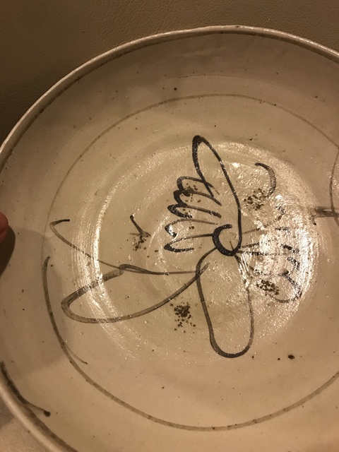 古玩陶瓷明代磁州窯白地黑花盤拍賣，當前價格280元