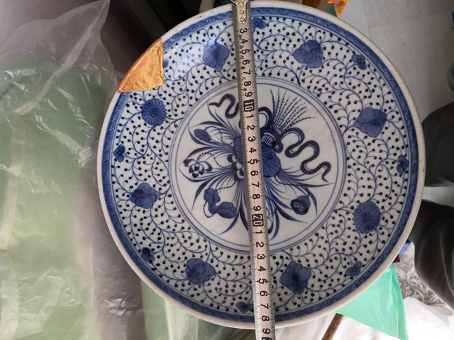 古玩陶瓷雍乾青花一把蓮紋盤拍賣,當前價格3000元