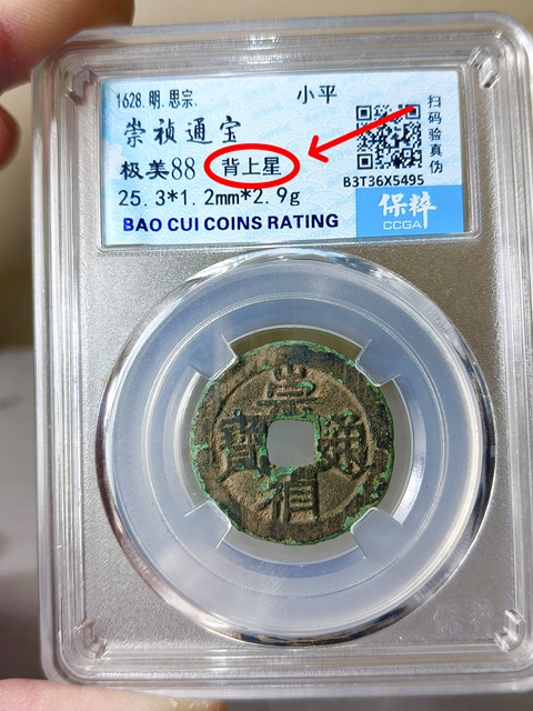 古玩錢幣崇禎通寶{背上星}拍賣,當前價格186元