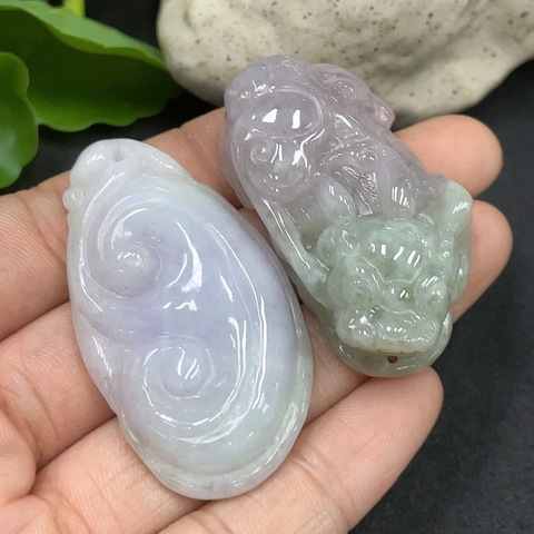 古玩玉器220天然翡翠掛件兩件一手走拍賣，當(dāng)前價格360元