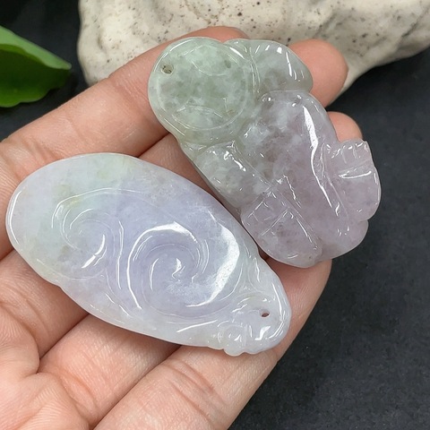 古玩玉器220天然翡翠掛件兩件一手走拍賣，當(dāng)前價格360元