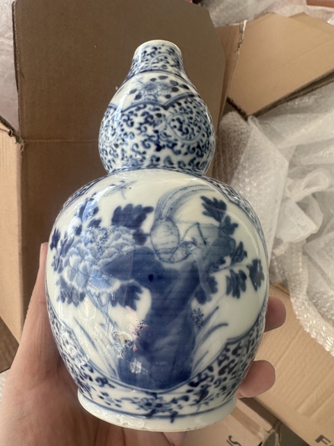 古玩陶瓷青花雉雞牡丹圖葫蘆瓶拍賣,當前價格3500元