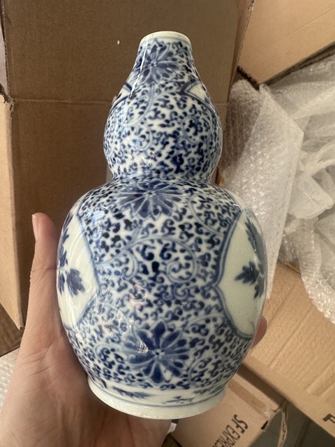 古玩陶瓷青花雉雞牡丹圖葫蘆瓶拍賣,當前價格3500元