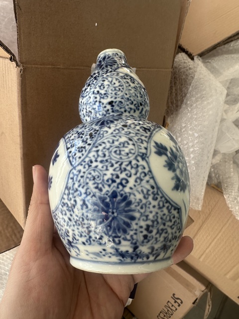 古玩陶瓷青花雉雞牡丹圖葫蘆瓶拍賣,當前價格3500元