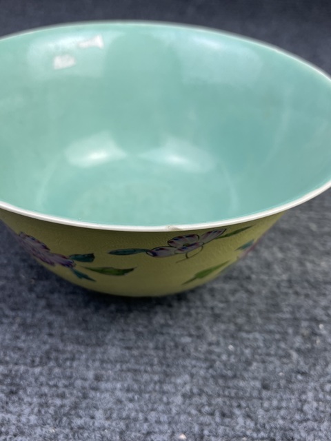 古玩陶瓷內松石綠釉外黃地匝道花卉紋撇口碗拍賣,當前價格3988元