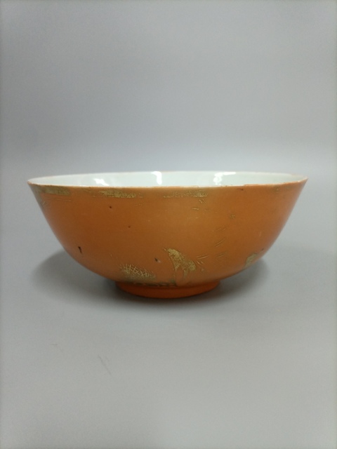 古玩陶瓷**紅釉描金碗拍賣，當前價格1000元