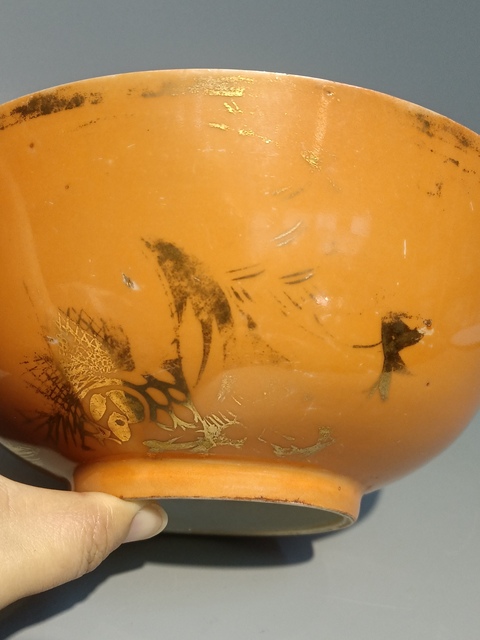 古玩陶瓷**紅釉描金碗拍賣，當前價格1000元