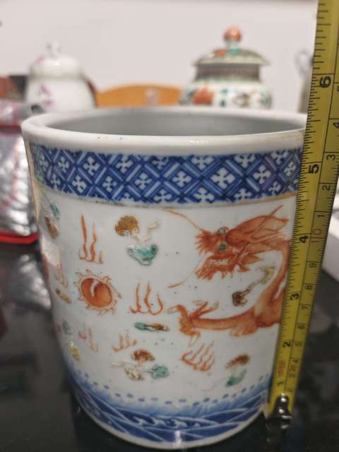 古玩陶瓷晚清青花加彩雙龍戲珠紋筆筒拍賣,當前價格5188元