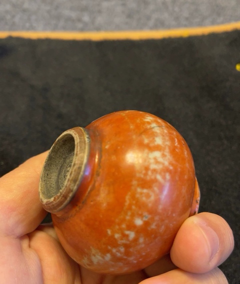 古玩陶瓷清中·珊瑚紅釉水盂真品鑒賞圖