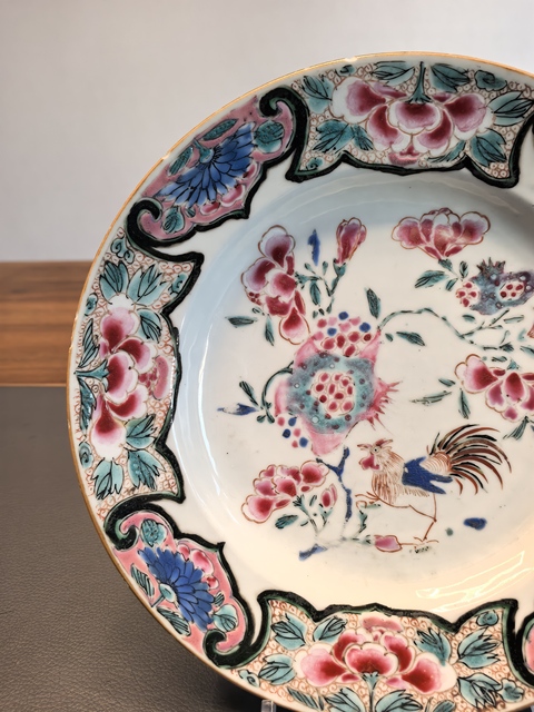 古玩陶瓷雍正粉彩大吉圖圖折沿盤拍賣，當前價格1500元