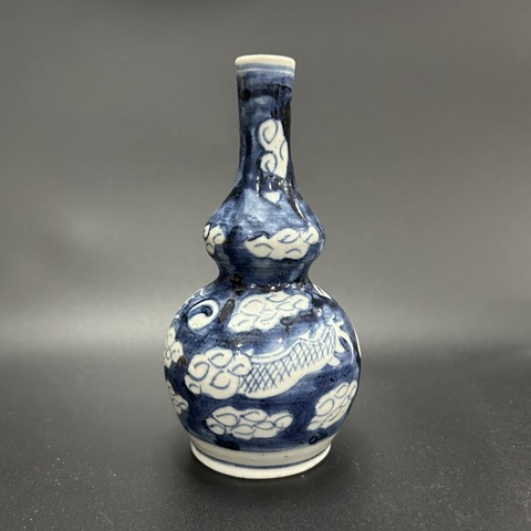 古玩陶瓷清道光青花云龍紋葫蘆瓶拍賣，當前價格200元