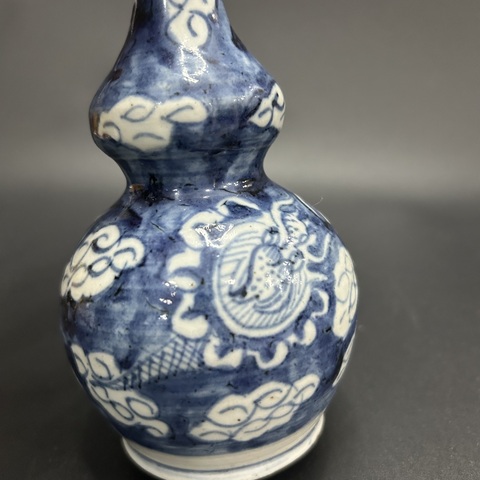古玩陶瓷清道光青花云龍紋葫蘆瓶拍賣，當前價格200元