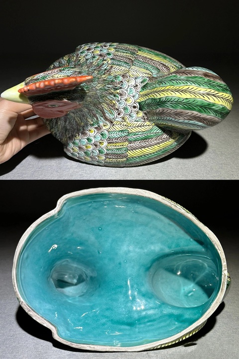 古玩陶瓷清代中晚期素三彩大號雞形瓷塑蓋盒清代素三彩瓷塑拍賣，當(dāng)前價(jià)格4500元