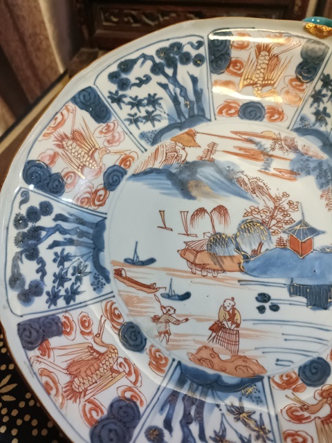 古玩陶瓷康熙青花礬紅山水人物紋花口盤拍賣，當前價格3888元