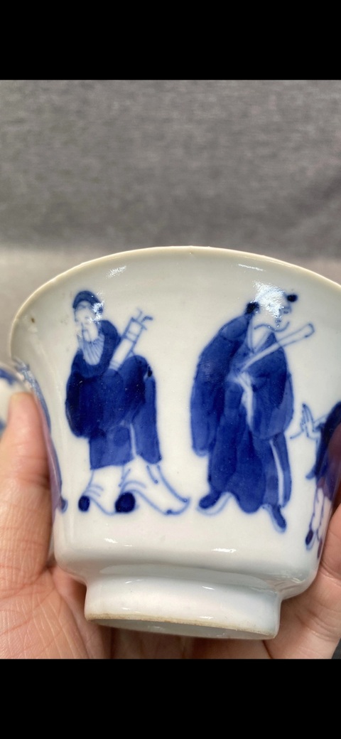 古玩陶瓷清晚期青花八仙紋蓋碗拍賣，當前價格1755元