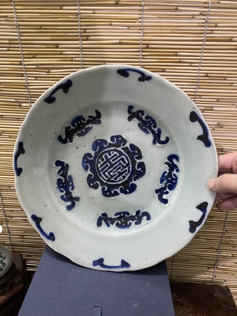 古玩陶瓷清中期五福捧壽大盤拍賣，當前價格888元
