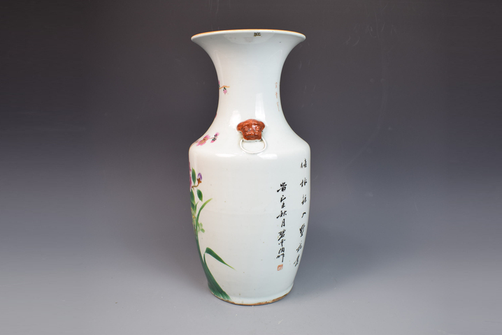 古玩陶瓷民國名家碧云陶粉彩花卉紋雙鋪首耳大瓶拍賣,當前價格2500元