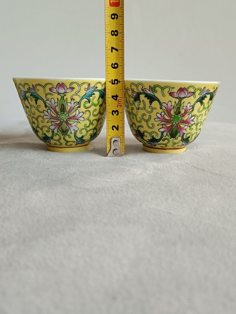 古玩陶瓷黃地粉彩福壽紋杯拍賣,當前價格622元