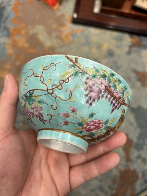 古玩陶瓷大雅齋風(fēng)格花鳥紋碗真品鑒賞圖