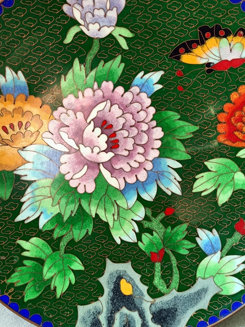 古玩陶瓷銅胎琺瑯彩花卉紋盤拍賣，當前價格420元