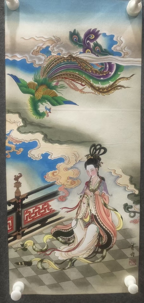 古玩字畫已故中央美院教授老美協會員黃均吹簫引鳳圖拍賣,當前價格30000元