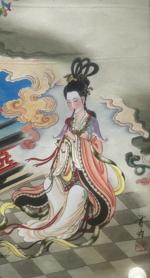 古玩字畫已故中央美院教授老美協會員黃均吹簫引鳳圖拍賣,當前價格30000元